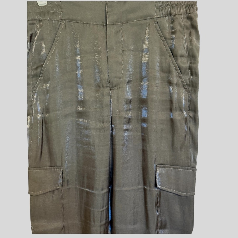 ANTHROPOLOGIE Shimmery Charcoal Gray Satin Cargo Joggers Pants EUC Size Small - Picture 3 of 7